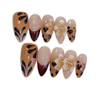 Amber Bloom Leopard & Flower Long Almond Handmade Press On Nails