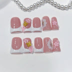 Blush Floral: "Pink Cherry French" – Short Square Handmade Press-Ons