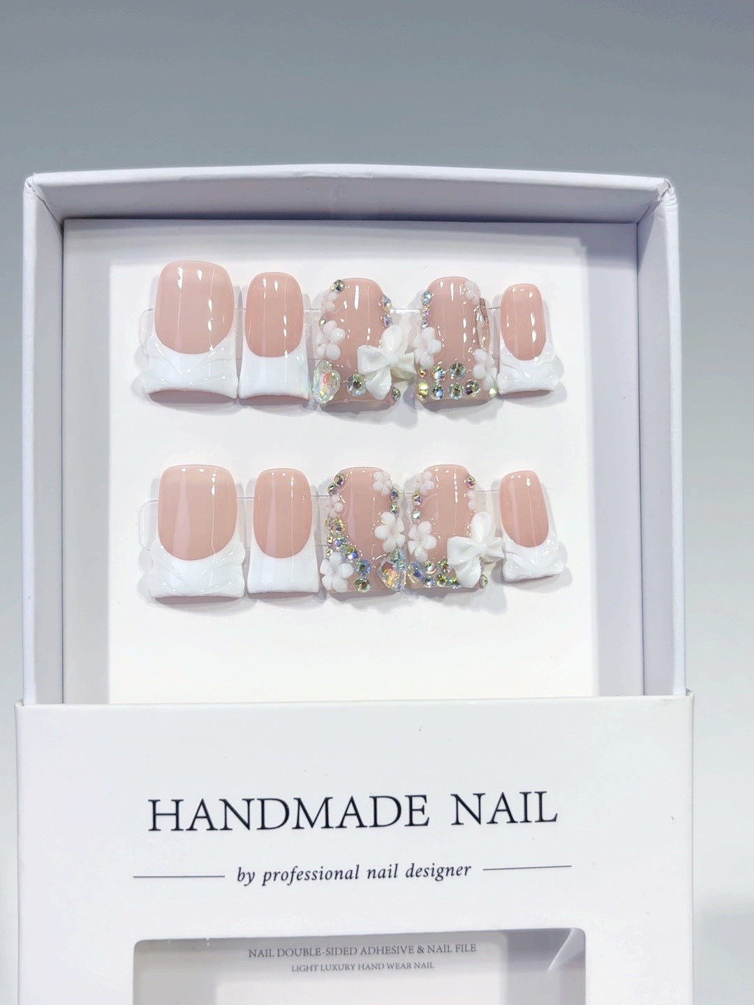 Bridal Grace: "Wedding Bow & Floral" – Square Press-On Nails