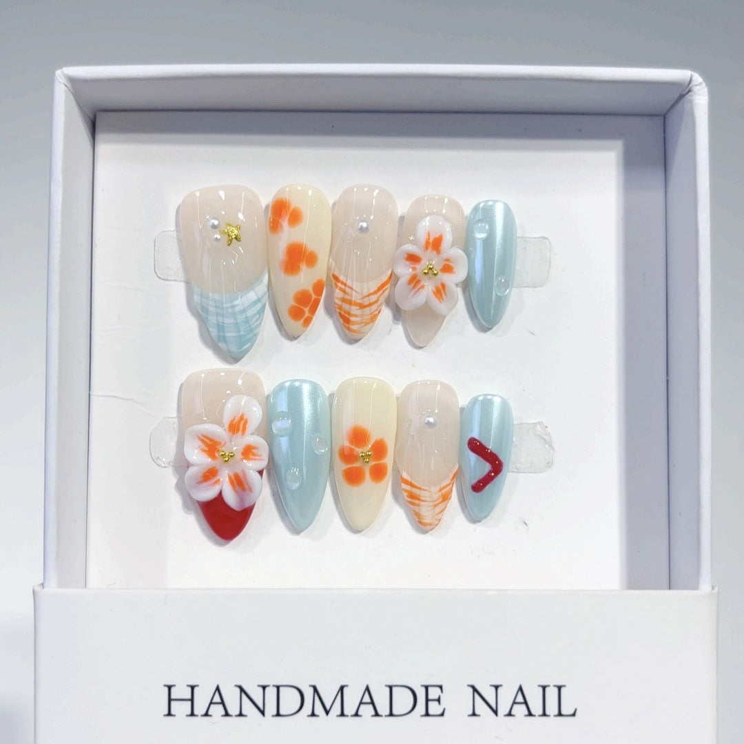 Citrus Breeze: "Orange Blossom Summer" – Almond Press-On Nails