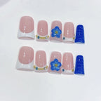 Coastal Bloom: "Cobalt Blue Flower" – Square Shape Handmade Press-On Nails