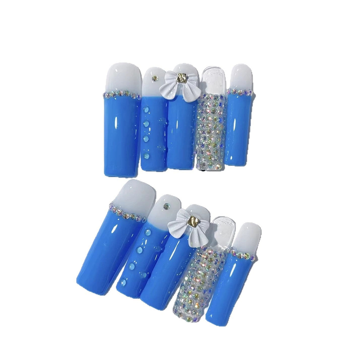 Azure Bow: "Ocean Bow" – Long Square Press-On Nails