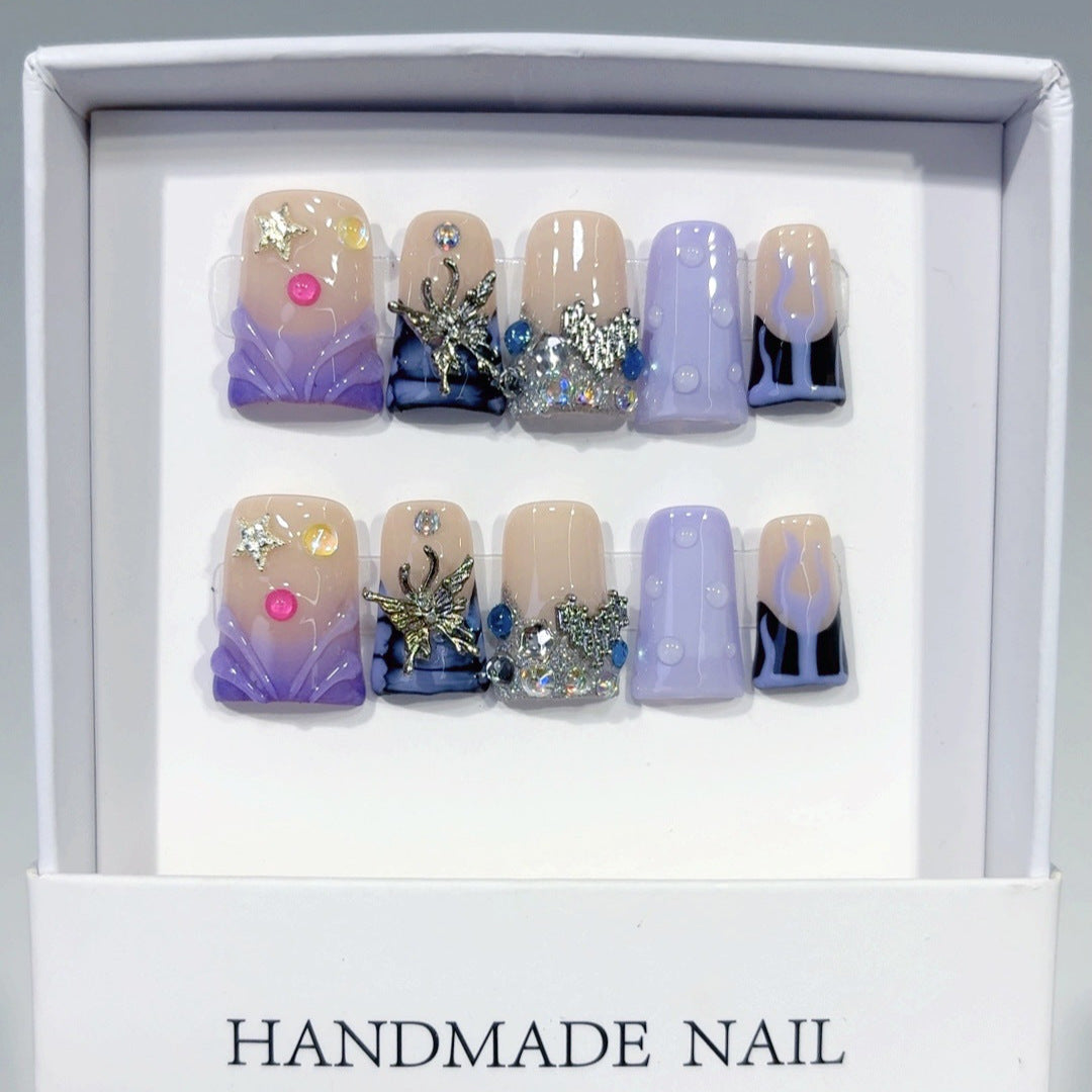 Celestial Fantasy: "Starry Butterfly Dream" – Square Press-On Nails