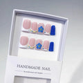Coastal Bloom: "Cobalt Blue Flower" – Square Shape Handmade Press-On Nails