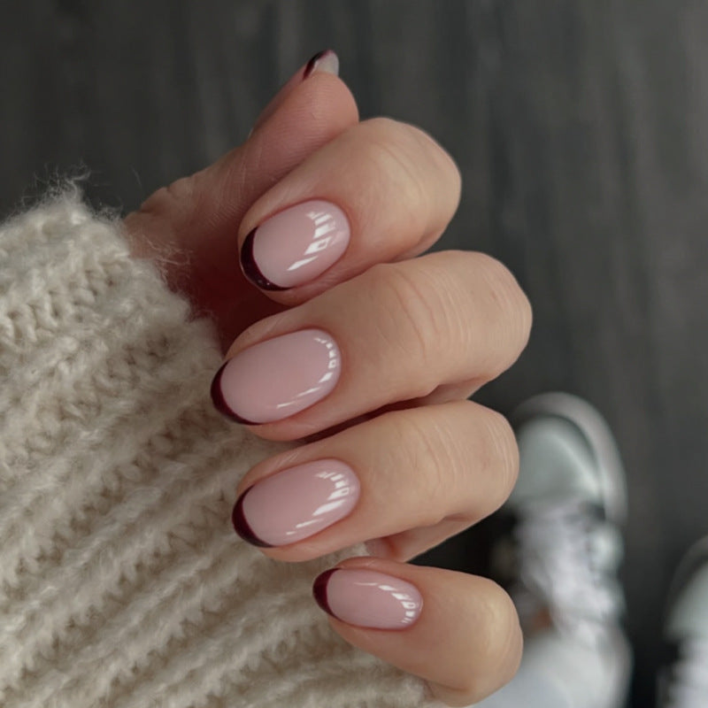 Minimal Burgundy French Tip Press On Nails