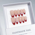 Cherry Blossom French: "Nude Red Flower" – Short Square Shape Handmade Press-On Nails