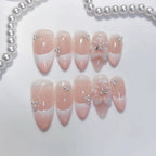 Bridal Bloom: "Pearl Flower French" – Almond Press-On Nails