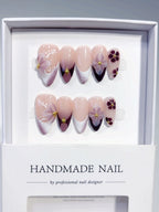 Purple Floral Almond Press-On Nails | Plum Blossom Gradient