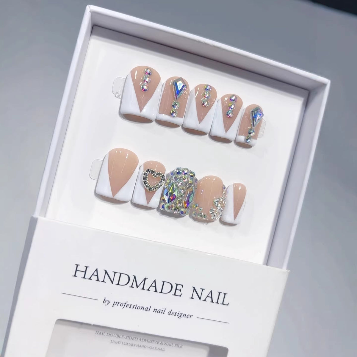 Diamond V-Luxe Short Square Nude V-French Rhinestone Press-On Nails