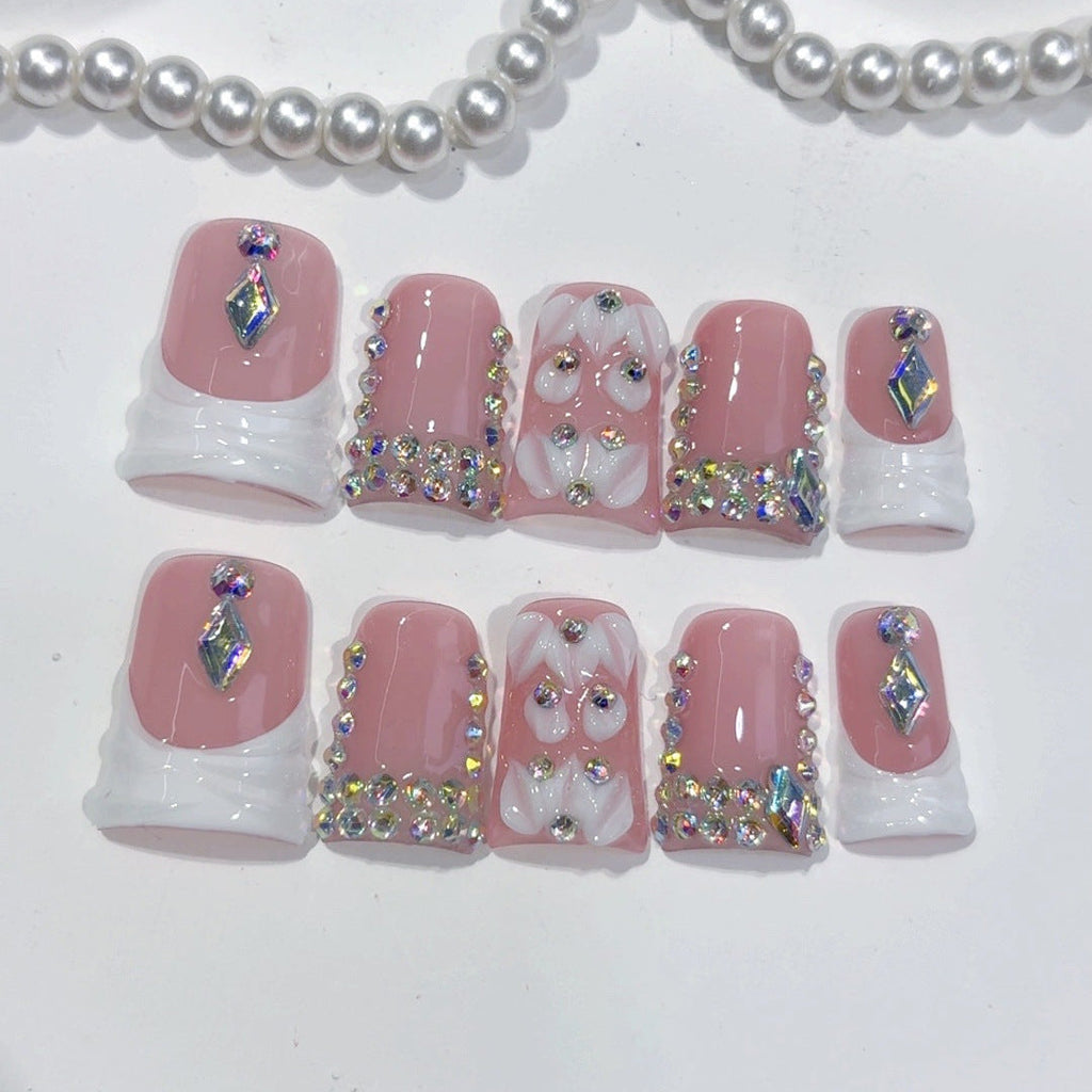 Blush Crystal: "Pink Diamond Dream" – Short Square Handmade Press-Ons