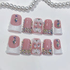 Blush Crystal: "Pink Diamond Dream" – Short Square Handmade Press-Ons