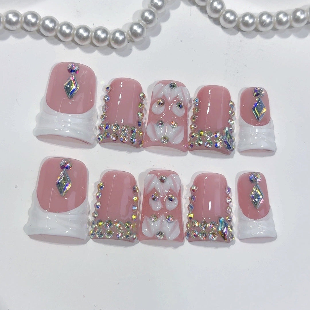 Blush Crystal: "Pink Diamond Dream" – Short Square Handmade Press-Ons