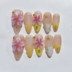 Tropical Bloom: "Pink Hibiscus Glow" – Almond Shape Handmade Press-Ons