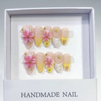 Tropical Bloom: "Pink Hibiscus Glow" – Almond Shape Handmade Press-Ons