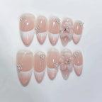 Bridal Bloom: "Pearl Flower French" – Almond Press-On Nails