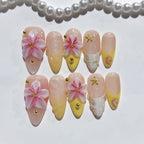 Tropical Bloom: "Pink Hibiscus Glow" – Almond Shape Handmade Press-Ons