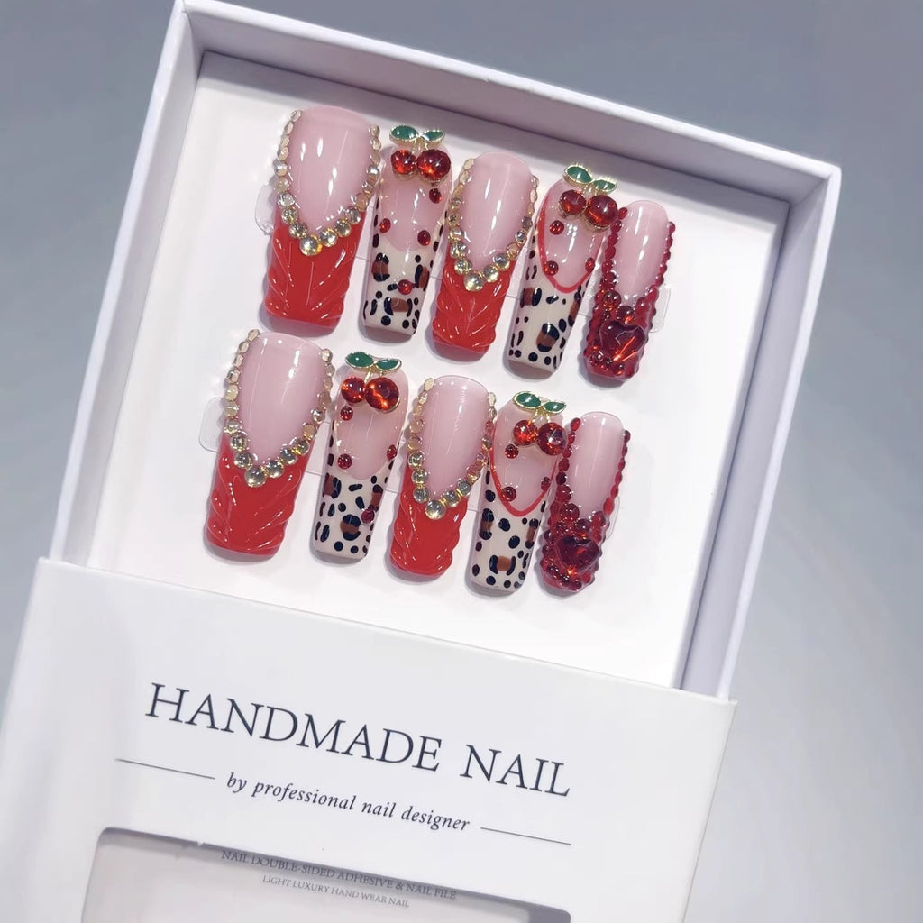 Cherry Crush: "Red Cherry" – Long Square Press-On Nails
