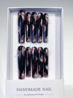 Midnight Rose Glam Extra Long Square Black Pink Rhinestone Press-On Nails