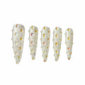 Champagne Jelly Studded Press On Nails – Iridescent Cream Stiletto