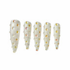 Champagne Jelly Studded Press On Nails – Iridescent Cream Stiletto