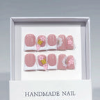 Blush Floral: "Pink Cherry French" – Short Square Handmade Press-Ons