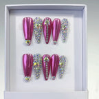 Barbie Glam: "Pink Heart Bling" – Long Stiletto Press-On Nails