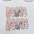 Coquette Bow Dream: "Pink & White" – Square Press-On Nails
