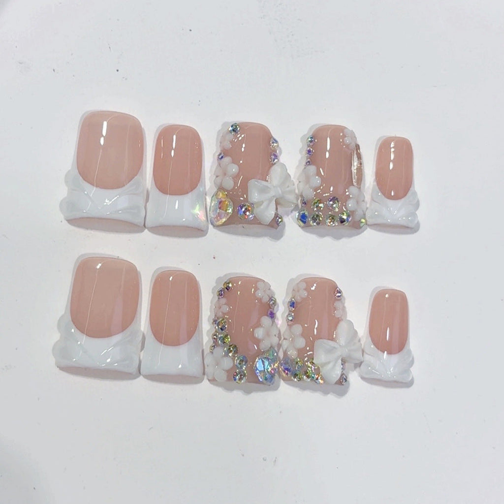 Bridal Grace: "Wedding Bow & Floral" – Square Press-On Nails