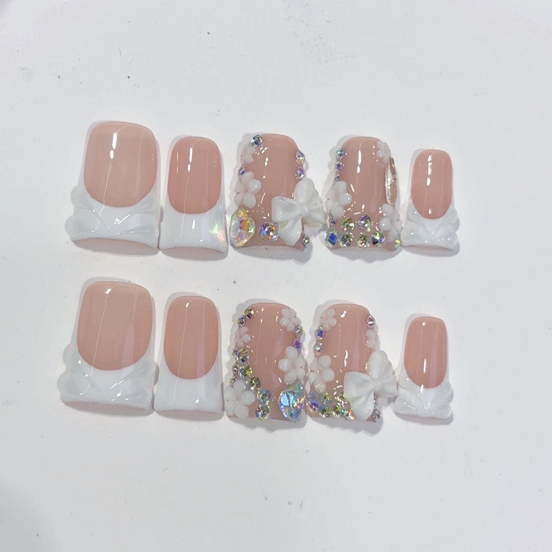 Bridal Grace: "Wedding Bow & Floral" – Square Press-On Nails