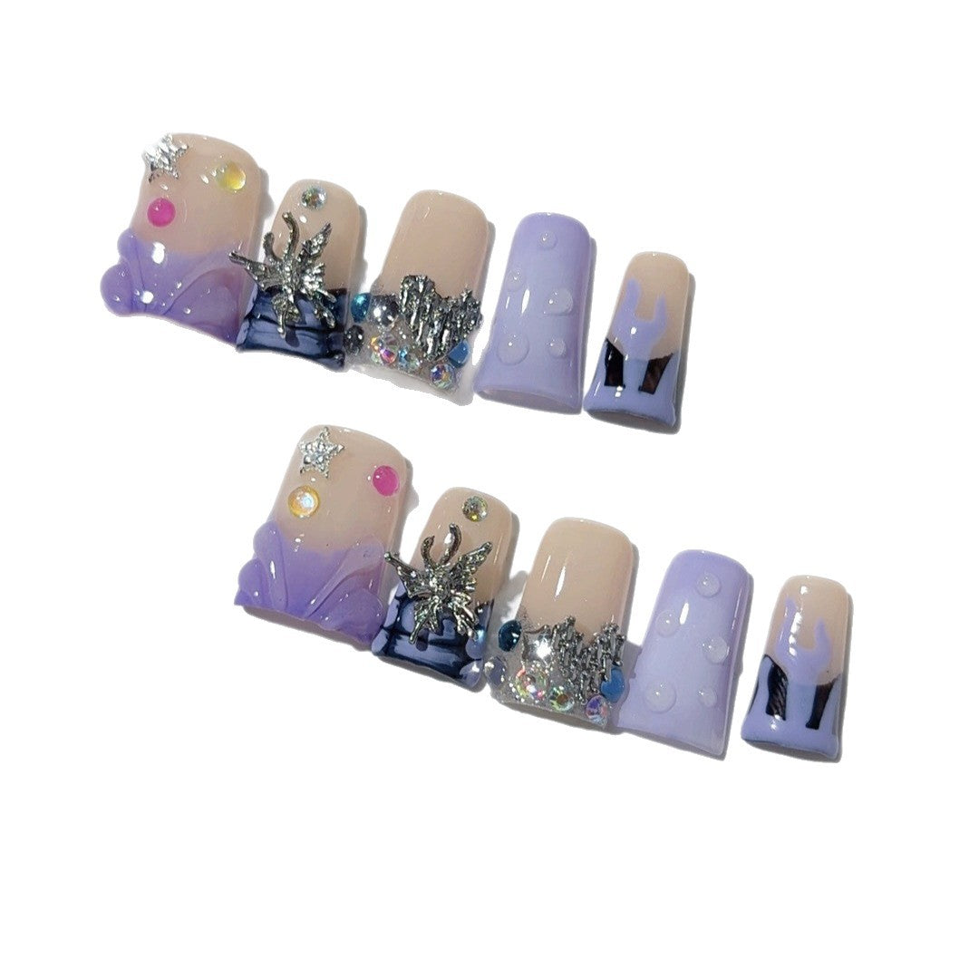 Celestial Fantasy: "Starry Butterfly Dream" – Square Press-On Nails