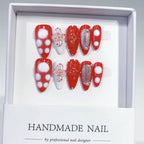 Cherry Fest: "Strawberry Bloom" – Long Almond Press-On Nails