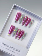 Barbie Glam: "Pink Heart Bling" – Long Stiletto Press-On Nails