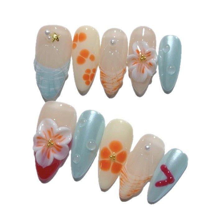 Citrus Breeze: "Orange Blossom Summer" – Almond Press-On Nails