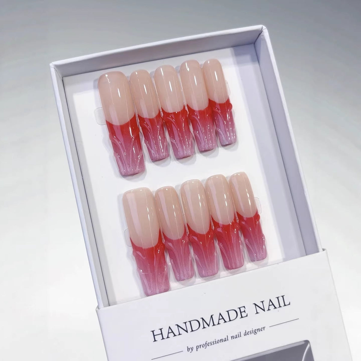Crimson Veil: "Bloody Petal" – Long Square Press-On Nails