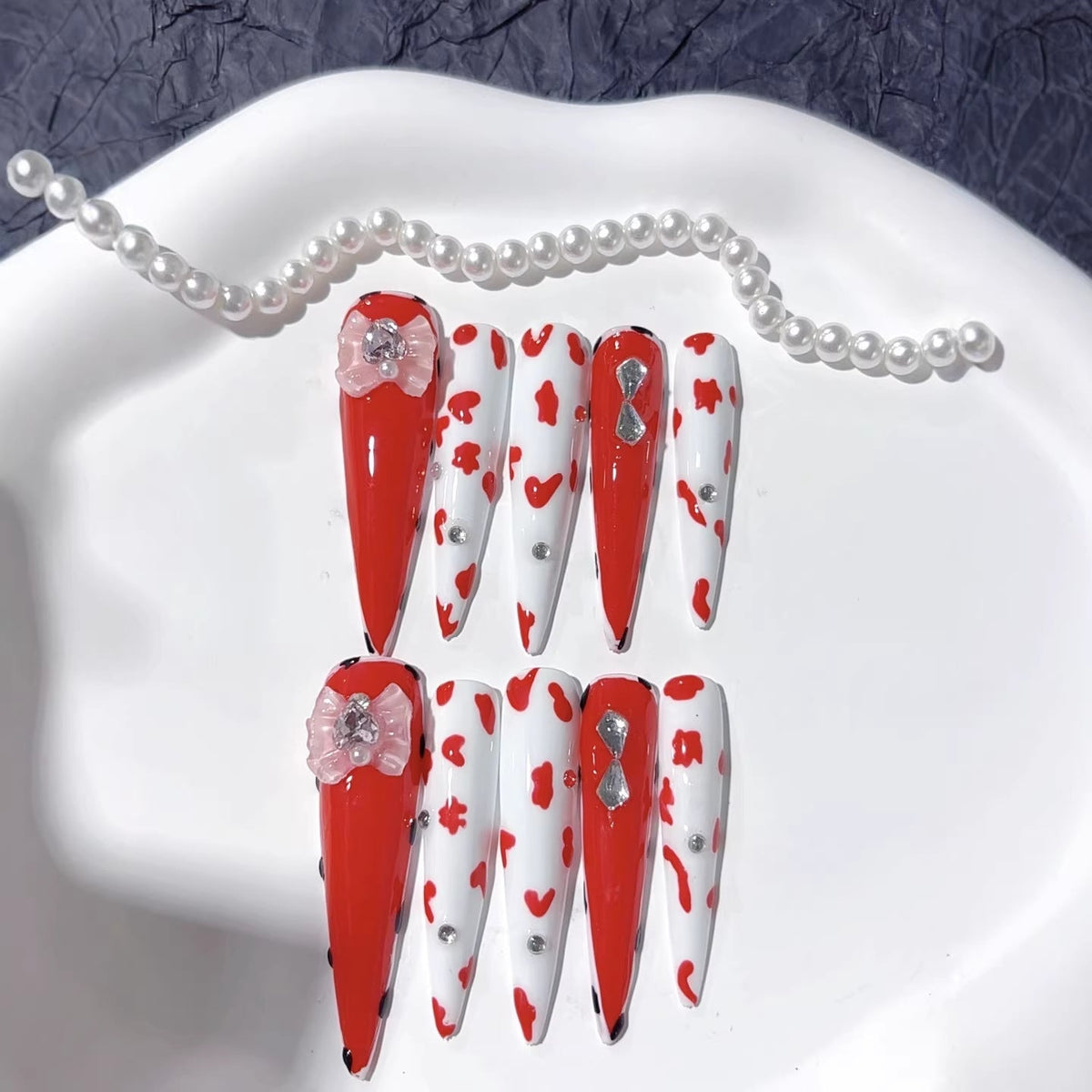Crimson Crush: "Cowgirl Rose" – Extra Long Stiletto Press-On Nails