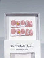 Blush Floral: "Pink Cherry French" – Short Square Handmade Press-Ons