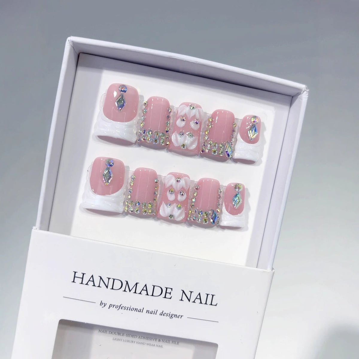 Blush Crystal: "Pink Diamond Dream" – Short Square Handmade Press-Ons