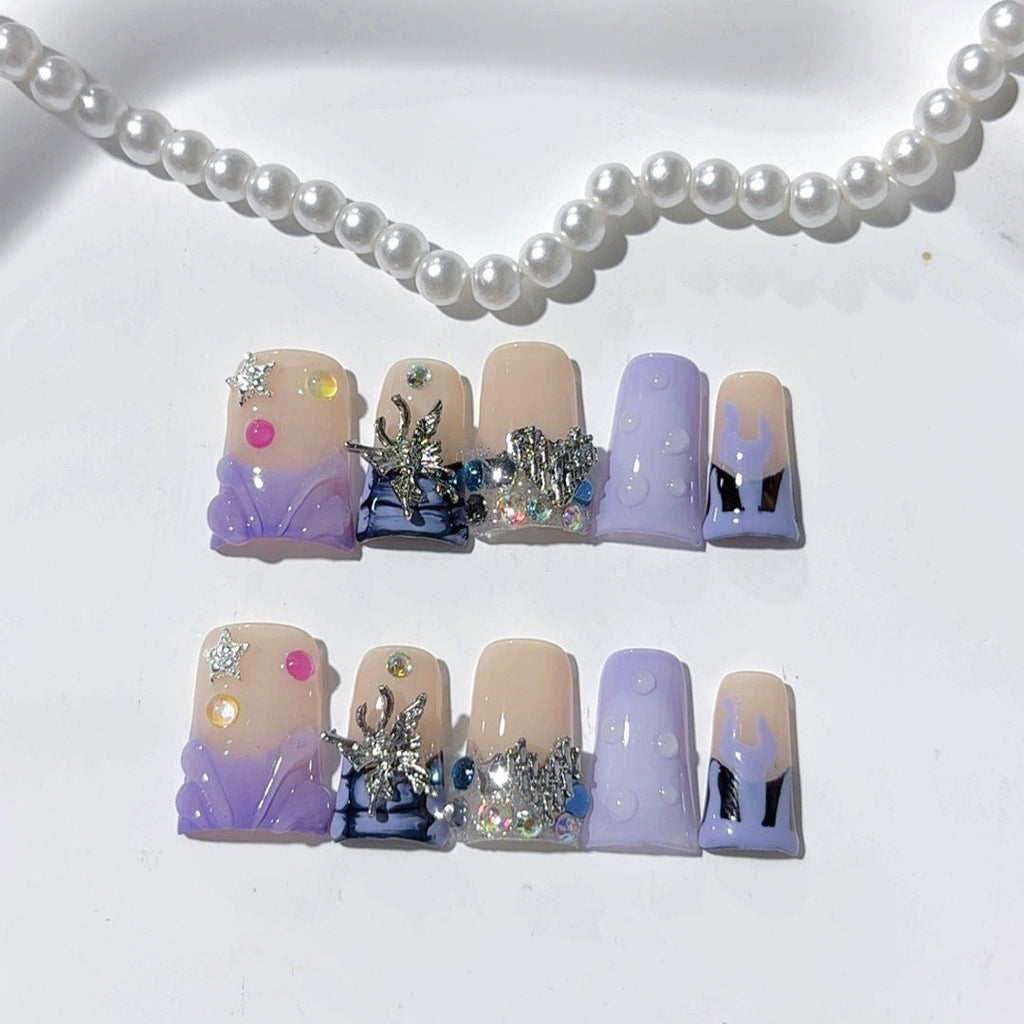 Celestial Fantasy: "Starry Butterfly Dream" – Square Press-On Nails