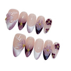 Purple Floral Almond Press-On Nails | Plum Blossom Gradient