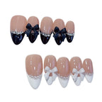 Classic Bow: "Black & White French" – Almond Press-On Nails