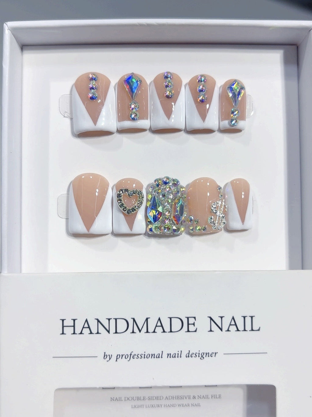 Diamond V-Luxe Short Square Nude V-French Rhinestone Press-On Nails