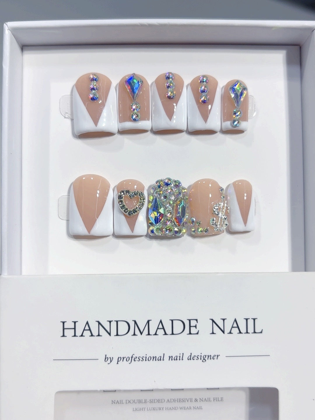 Diamond V-Luxe Short Square Nude V-French Rhinestone Press-On Nails