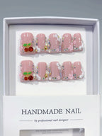 Cherry Sweet: "Sparkle Cherry Cloud" – Square Press-On Nails