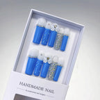 Azure Bow: "Ocean Bow" – Long Square Press-On Nails