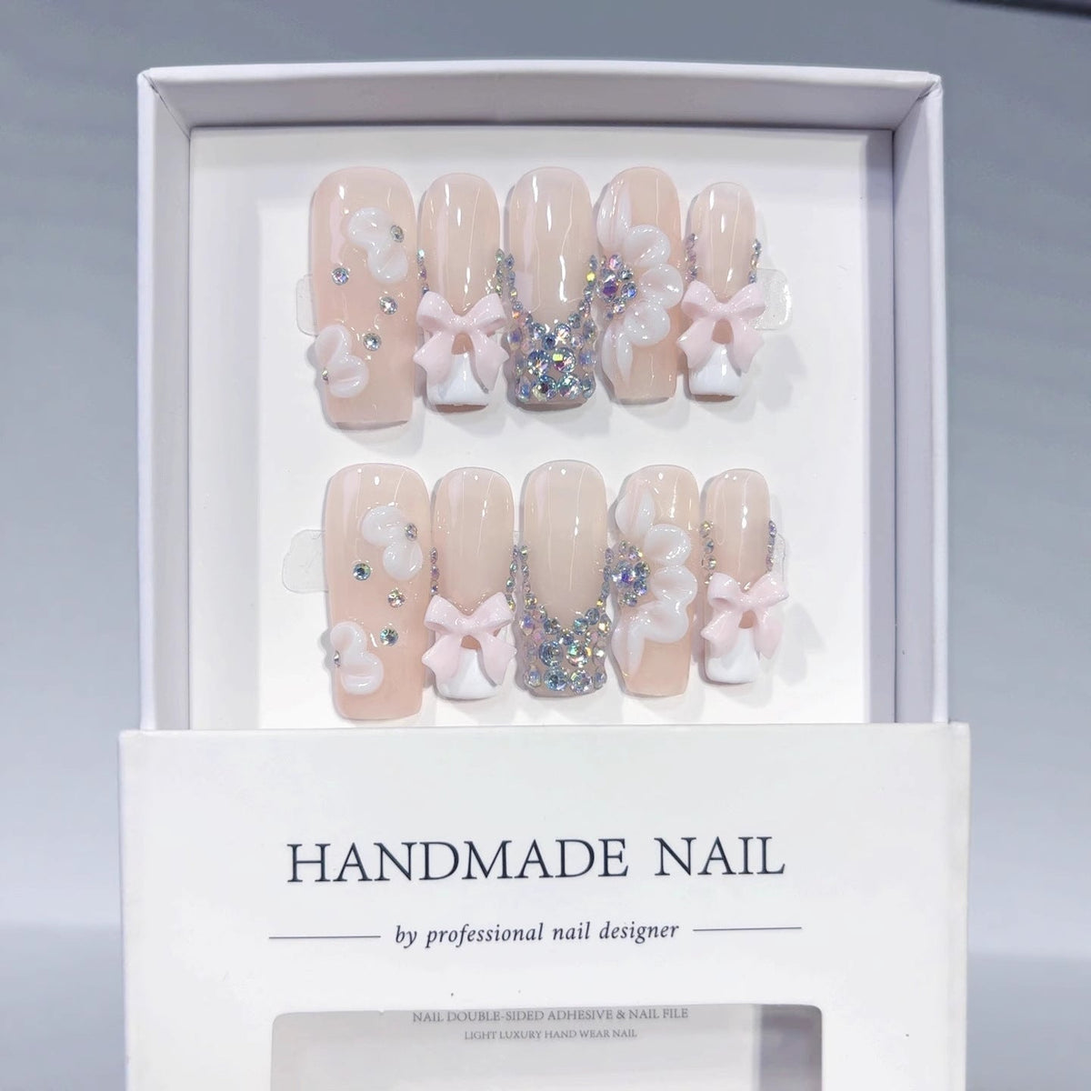 Coquette Bow Dream: "Pink & White" – Square Press-On Nails