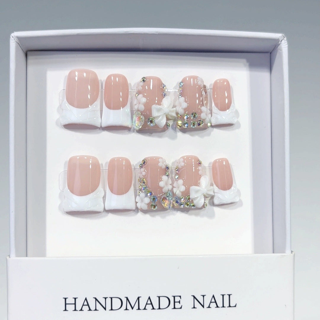Bridal Grace: "Wedding Bow & Floral" – Square Press-On Nails