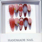 Crimson Bloom: "Red Petal" – Long Almond Handmade Press On Nails