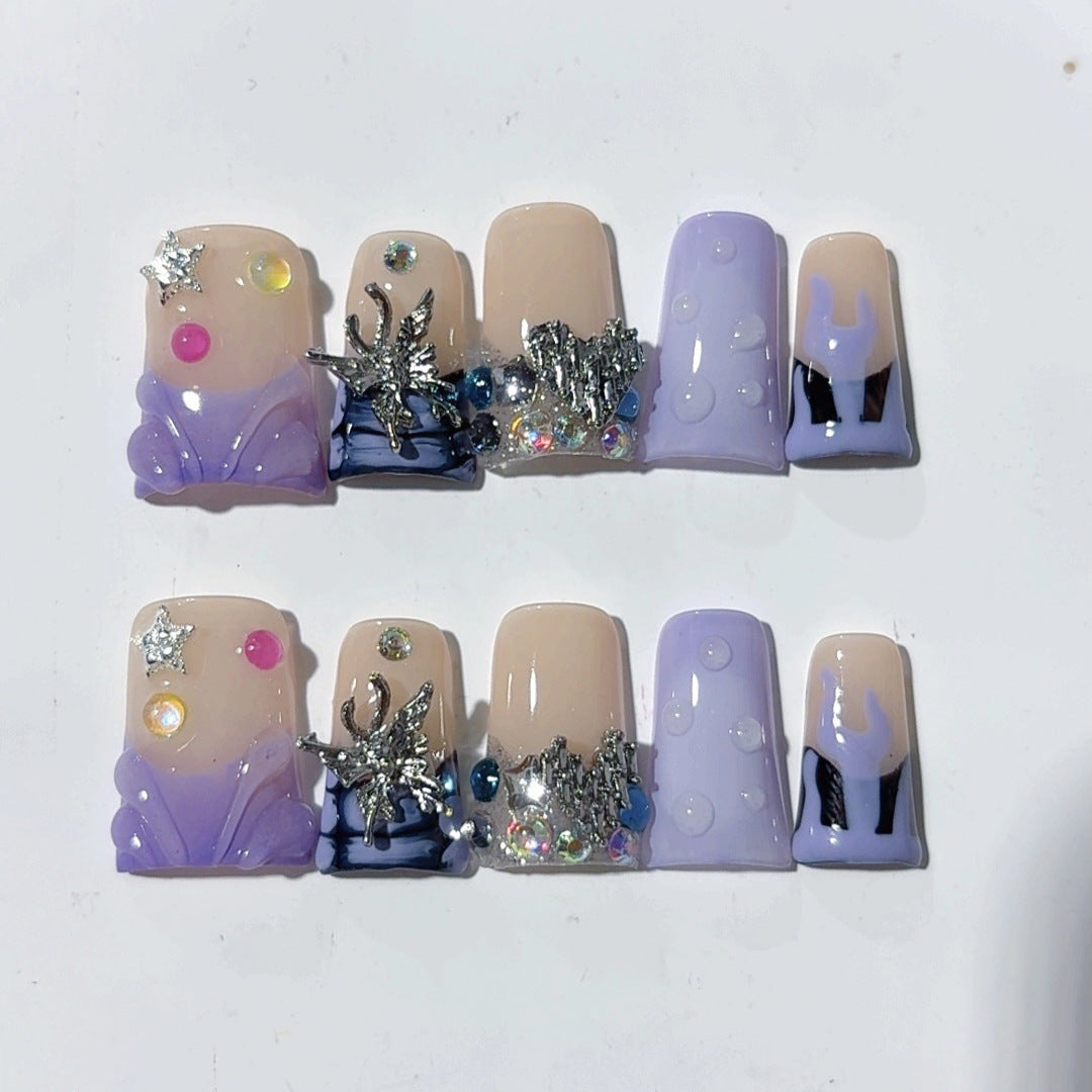 Celestial Fantasy: "Starry Butterfly Dream" – Square Press-On Nails