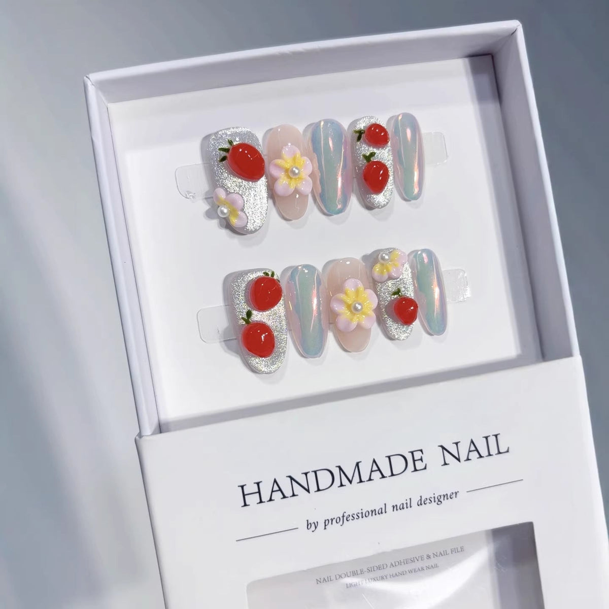 Cherry Berry: "Strawberry & Floral" – Square Press-On Nails
