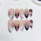 Purple Floral Almond Press-On Nails | Plum Blossom Gradient